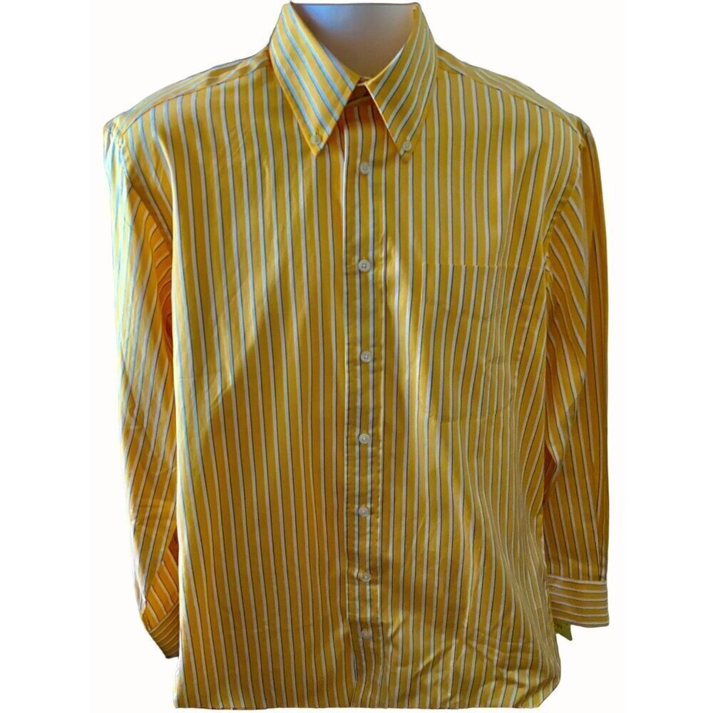 T Harris London Mens Yellow Striped Button Down Shirt Long Sleeve Size Medium